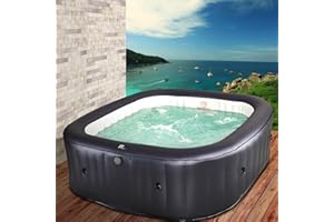 BRAST® Whirlpool aufblasbar MSpa Otium für 6 Personen 185x185x68cm In- Outdoor Pool 125 Massagedüsen Timer Heizung Aufblasfunktion per Knopfdruck Bubble Spa Wellness Massage