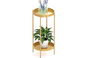 OVICAR Plant Stand Indoor Outdoor - Flower Pot Holder Metal Plant Rack Organizer, 2 Tiers Tall Plant Display Storage Shelf Table For Home Garden Patio Bathroom Office Living Room Balcony Corner (gold)