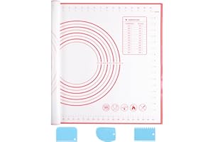 Miorkly Tapis Silicone Patisserie 70 X 50 Cm,Tapis Cuisson Silicone AntidéRapant, Cuisson Tapis PâTisserie Convient à La Fabrication De Macarons, De Fudge, De PâTe, De Pizza(Rouge + Trois Grattoirs)