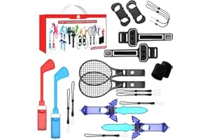通用 Switch Sports Accessories Kits,12 in 1 Sports Family Party Pack with Nintendo Leg Strap,Just Dance Wriststrap,Joycon Handgrips,Mario Golf Clubs,Mario Tennis Rackets,Chambara Game Sword,Sports Bracers