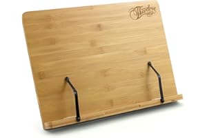 Theodore Wooden Bamboo Tabletop Book Rest Sheet Music Stand - Adjustable Desktop Stand with Page Retainers 390mm x 280mm