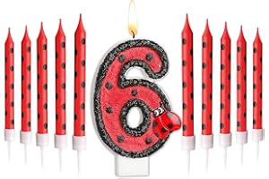 Herdear Marienkäfer Nummer 1-9 Geburtstag Kuchenkerze Ziffern Geburtstagskerzen Geburtstagsdeko Schwarz Rot Marienkäfer Punkt Tortenkerzen Marienkäfer Kerzen für 6. Geburtstag Baby Party (Nummer 6)
