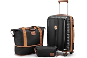 Joyway Kofferset 3 Teilig von PP Hartschalen Trolley Kofferset mit TSA Schloss und 4 Rollen Der Handgepäck Sets Enthält 1 Reisetasche und 1 Kulturbeutel Schwarz