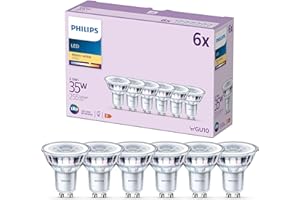 Philips LED Classic Spot Light Bulb 6 Pack [Warm White 2700K - GU10] 35W, Non Dimmable. for Home Indoor Lighting.