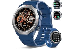 ATHEEWON Military Smart Watch for Men Answer/Make Calls, 1.39" HD Fitness Watch with Heart Rate/SpO2/Sleep Monitor, 100+ Sports Modes Activity Trackers, IP68 Waterproof Outdoor Smartwatch, Blue