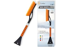 EcoNour 27" Aluminum Ice Scraper for Car Windscreen (Orange) | Weaved Bristle Head with Metal Body Ice Scrapers | Tough Ice Scraper with Foam Grip Snow Removal Winter Car Accessories