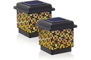 Siedinlar Solar Lights Outdoor Garden with Metal Warm White LED Light Solar Post Cap Lights Waterproof for Garden Patio Fence 3.5 x 3.5 inch Wooden Posts (2 Pack)