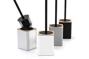 SAVEGA - Brosse WC en Silicone Blanche avec Bambou - Balayette Toilettes élégante avec Support INOX et Couvercle Anti-Projections