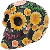 Puckator Skull Decoration with Floral Motifs, Polyresin, Yellow, Green, Pink, Black, 15 x 10.5 x 11.5 cm, Resin, Multicoloure