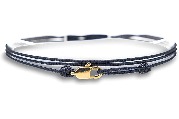 Made by Nami Bracelet Fin pour Hommes et Femmes avec Fermoir Mousqueton Artisanal - Bijoux de Surfeur Maritime - Bracelet Minimaliste en Tissu - 100% Étanche et Réglable (Bleu Or)