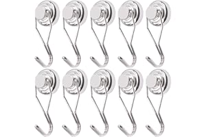 OCEUMAOA Magnetic Hooks Extra Strong 20 kg Neodymium Magnets with Hooks 25 mm Swivel Hook Punch-Free for Iron Doors Refrigerators Kitchen Clothes Rack Office Magnetic Hooks Large Silver Pack of 10