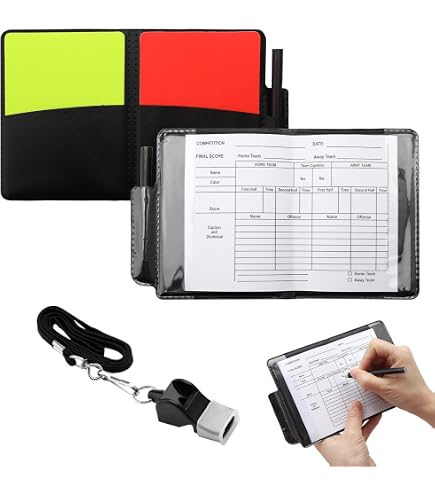 ZDNT Cartellini Arbitro Calcio Kit,Fischietto Arbitro,Carte Rosse e Gialle con Fascia da Capitano con Fischietto in Metallo,con Tasca,per Gioco Calcio Scuola Sport, Accessori per Arbitri di Calcio