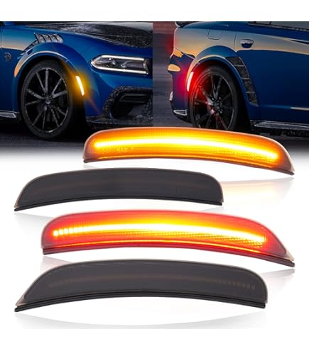 Side Marker Lamp For Dodge Challenger 2015 2016 2017 2018 2019 2020 2021 Front Amber Rear Red LED Side Marker Light - 34