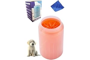 HADITA Limpiador Patas Perro - Accesorios Para Perros y Gatos - Limpia Patas Perro En Casa Y Viajes - Desmontable Y Fácil De Limpiar - Tamaño Mediano/Grande - Colores Naranja L- Toalla de regalo