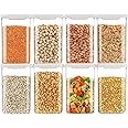 Nexium Airtight Square Containers (Pack of 8, 1100ml, White) | Easy Flow Cereal Dispenser Jars for Kitchen Storage | Versatile Dabba & Box for Grains, Snacks, and More