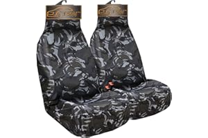 FSW - Grey Camo Universal Heavy Duty Front Car Seat Covers - Waterproof Seat Protector For All Makes And Models, Car Accessories, British Manufactured - 2 Front Seat Covers