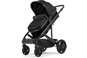 Lejoux™ Avant Baby-Kinderwagen-Reisesystem – Größerer, faltbarer Kinderwagen mit Babywanne, 5-Punkt-Gurt, verstellbarem Sitz, übergroßem Korb und Einhand-Faltung – Schwenkräder und Regenschutz (Black)