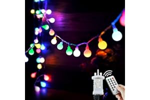 Augone Globe String Lights Waterproof, 15M/49Ft 120 LED Fairy Lights Plug in, 8 Modes Christmas Lights Outdoor/Indoor, Garden Lights for Patio, Gazebo, Party Decorations (Multi-Colored, 120LED)