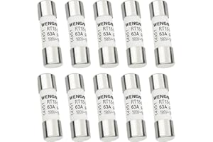 Wengart Lot de 10 fusibles cylindriques en céramique RT18-63(RO16) AC500V 63A, 14x51mm 100 kA, pour appareils électroménagers, installations industrielles, bâtiments