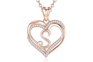 INFUSEU Collana con Ciondolo Cuore, Lettera A-Z Alfabeto Capitale Gioielli Doppio Cuore Collane Iniziali Cubic Zirconia CZ per Donne Regali Romantici, Catena da 20 Pollici