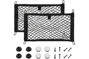 JAMHER 45x25cm Universal Mesh Cargo Net Elastic String Net Mesh Net Pouch Double Layer Cargo Net with Screws & Hooks for Trunk RV Boats Home Cargo Storage – keeps items Organized(2 Pack)