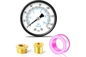 ERGAOBOY 0-10 bar (0-150 psi) Manometro per pompe da pozzo con quadrante da 2" 1/4" BSP, con adattatore in ottone, montaggio posteriore