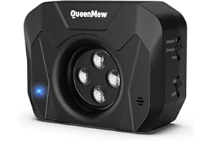 QUEENMEW Dispositif Anti Aboiement Chien, 4 Émetteurs des Anti Aboiement Chien Ultrason, Boitier Anti Aboiement Chien de 33 Pieds, Alarme avec 3 Modes de Fréquence Réglables pour Grands et Petits Chiens