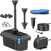 Biling 40W Pond Filter Pump, All in One 2500L/H Adjustable Water Pump Filter and Nozzles, Underwater Filter, Pond Cleaning Up
