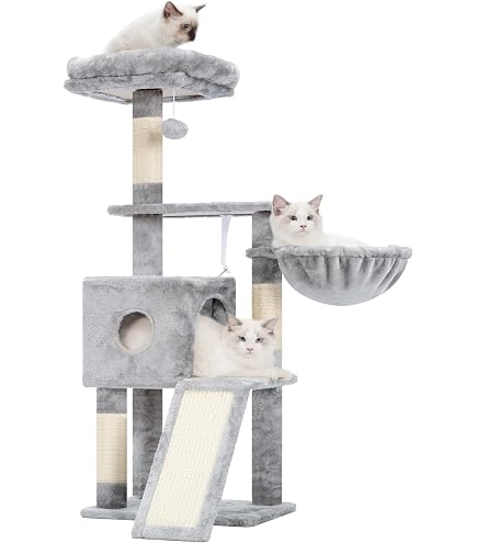 Hey-brother Kratzbaum Für Katzen – Mehrstufiger Plüsch-Turm Mit Hängematte, Sitzstange & Kratzfläche (176 Cm)