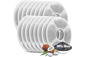 WWVVPET Cat Water Fountain Filters 16 Pack,50% More Activated Carbon Filters,Genuine Cat Flower Fountain Replacement Filters, Fit for Most Dog Pet Drinking Dispenser Triple (16 Pack Round (50% More Carbon))