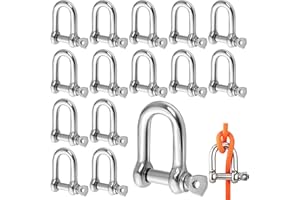 Akamino 15 Pcs M6 D Ring Shackles, Heavy Duty Stainless Steel D Link Hook Shackles with Screw Pins, Thick D-Shackles Lock for Camping Hiking Climbing,Sailing,Anchor Chain,Chain Link Tow