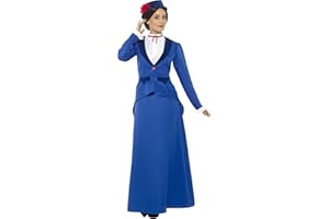 SMIFFY'S Smiffys Victorian Nanny Costume, Blue with Jacket with Mock Shirt, Skirt & Hat, Fairytale, Wings and Wands Fancy Fancy Dress, Storybook Character Dress Up Costumes