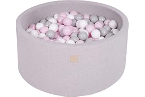 MEOWBABY Piscine À Balles pour Bébé - Rond 90x40cm Piscine a Balle pour Enfant avec 300 Balle, Coton, Gris Clair: Rose Pastel/Gris/Blanc