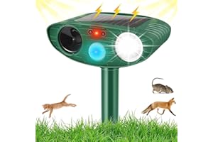 Joomouney Cat Repellent Garden, Solar Animal Repellent, Ultrasonic Fox Repellent, Waterproof Cat Deterrent with LED Flash Light &PIR Motion Sensor, Cat Scarers for Garden to Drive Animal-Solar Powered