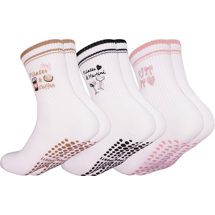 Zidoley 3 Paar Pilates Sokken Grip, Schattige Yoga Sokken voor Vrouwen Antislip, Gripper/Grippy Sok Reformer, Pilates Essentiële Kit, voor Sportschool Ballet Sport Dans