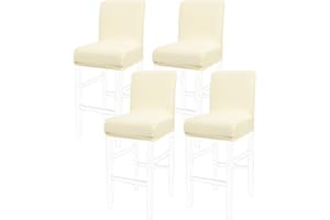 PiccoCasa Dining Chair Covers Set of 4, Stretch & Removable Bar Stool Covers for Pub Counter - Height Side Chair Covers with Square Lattice, Washable Chair Slipcovers Beige