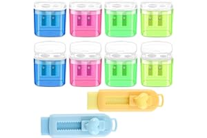 DAWRIS 8 sztuk ręcznych temperówek z pokrywką, temperówka z puszką do grubych i cienkich końcówek, kolorowa temperówka z dwoma otworami i gumkami do ścierania, do szkoły i biura