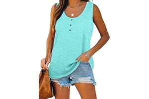 Kapoohott Damen Tops Sommer Ärmellos Tank Tops Elegant Oberteile Freizeit Lose Einfarbig Tunika Shirts mit Tasten