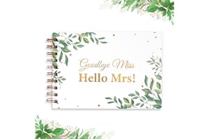 LOHAME JGA Libro de visitas Goodbye Miss Hello Mrs, libro de bodas, despedida de soltera, libro de visitas, equipo de novia, libro de recuerdos de eucalipto, álbum de boda, regalo para boda, despedida