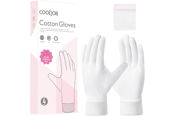 Gants Blancs en Coton COOLJOB à Poignets Adjustés, pour Hydratation des Mains Sèches, Soulagement de l'Eczéma et Soin Nocturne, Respirants pour l'Inspection de Bijoux et Pièces (4 paires, Taille M)