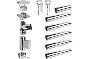 WELTLUX Edelstahlschornstein Einwandig SET 6,5m; Schornstein Bausatz Kamin Ofen 0,6 (Set: 6,5m, Ø 120 mm)