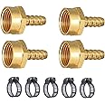 ESEKSAFAR 1/2" inch BSP Thread Barb hose fitting 1-Way Union Pipe Joint set (Female 4pc 1/2" Thread x Barb Hose fitting 5/16" (8mm))