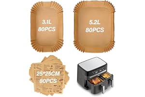 SdreMelo Papier Cuisson 240PCS Air Fryer Papier Cuisson Tefal/Moulinex 8.3L Air Fryer Dual 5.3L 3.1L Papier Air Fryer Tefal EY9018/EY905D 5.2L 3.1L,Papier Cuisson Air Fryer Moulinex EZ9018 5 2L 3.1L