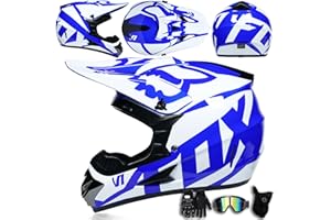 ARMAAN Casco Integral de Motocross para jóvenes, Hombres y Mujeres, para Descenso de montaña, Cascos de Motocross, certificación Dot, con Gafas, Guantes y Protector Facial,Color E-M(54~55cm)