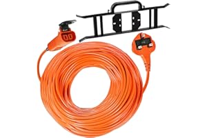 Spares2go Extra Long Power Cable Lead Plug for Flymo Lawnmower Strimmer Hedge Trimmer Garden Vac (25m) + Winder Bracket