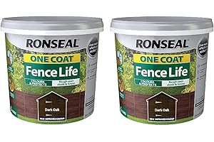 Ronseal 5L One Coat Fence Life Fence Paint Bundle Deal 2 for £22.95-2 x 5L Tubs = 10L - Dark Oak