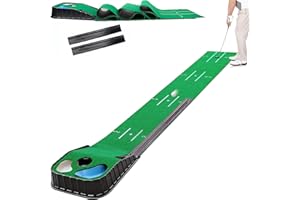 SURBOOTIME Golf putting trainer with automatic ball return and including putting green for home, office and backyard use to improve accuracy and technique.