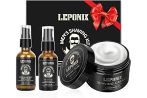LEPONIX Shaving Kit for Men, Aftershave Men Gift Set Includes Sandalwood Shaving Cream, After Shave Lotion for Men and Pre Shave Oil Fights Nicks, Cuts and Razor Burn Gift Set for Him Men Boyfriend