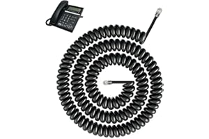 Riybyds 5M Câble Téléphonique Spiralé, Cordon RJ9 à RJ9 Flexible et Extensible, Câble de Téléphone Fixe, Résistant et Durable, Convient pour plusieurs modèles de téléphone, Noir