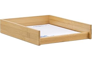 ‎RELAXDAYS Relaxdays Drewniana półka na dokumenty DIN A4, do biura, na biurko, płaska, bambusowa, szer. x gł.: 25 x 33 cm, naturalna